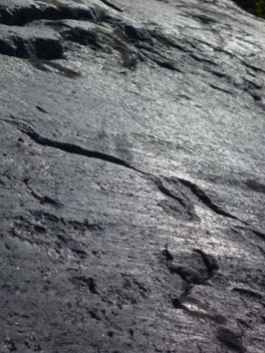 Striated and polished bedrock, ice flowed north (left) to south (right)